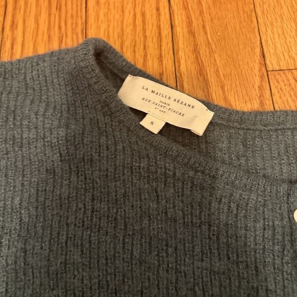 La Maille Sezane Gaspard Cardigan - Kid Mohair Alpaca - Knit Button Down S Teal - Picture 3 of 7